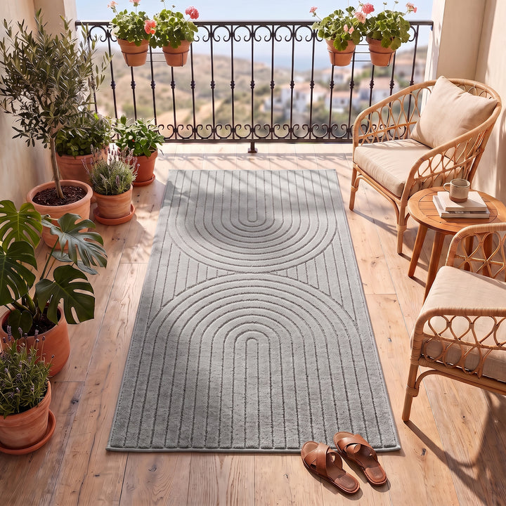 SIMPEX Outdoor Teppich Wetterfest Wohnzimmer & Outdoor geeignet Waschbar Grau