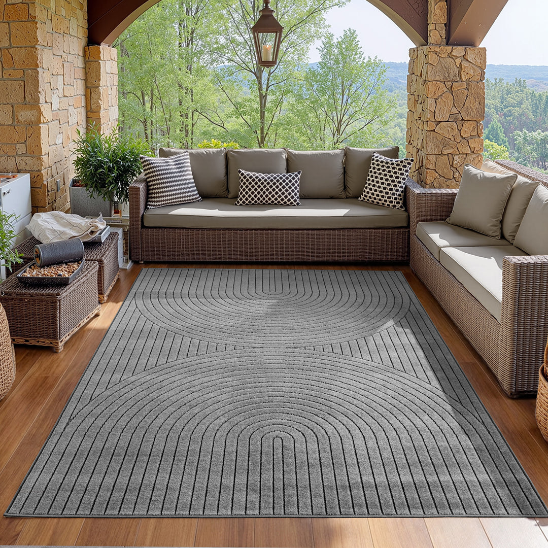SIMPEX Outdoor Teppich Wetterfest Wohnzimmer & Outdoor geeignet Waschbar Grau