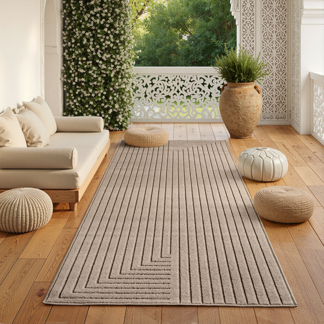 SIMPEX Outdoor Teppich Wetterfest Wohnzimmer & Outdoor geeignet Waschbar Beige