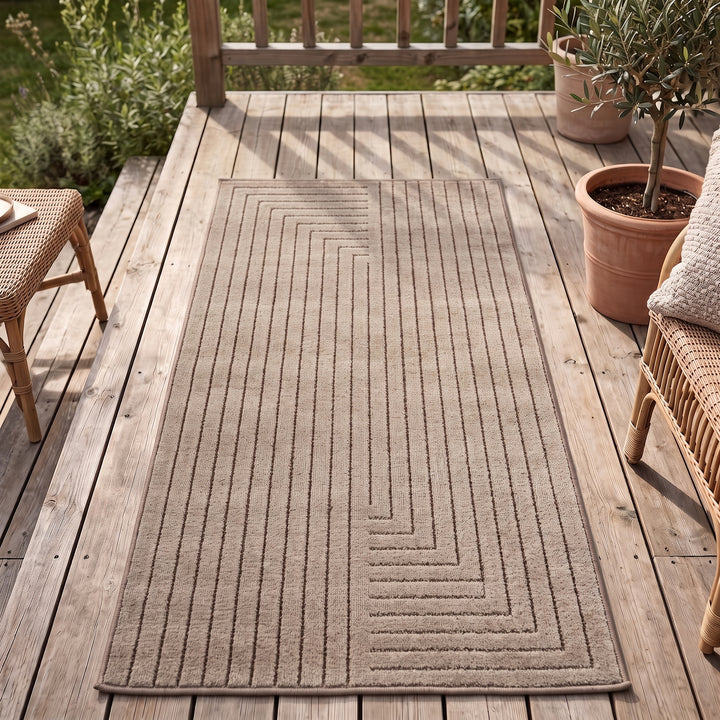 SIMPEX Outdoor Teppich Wetterfest Wohnzimmer & Outdoor geeignet Waschbar Beige
