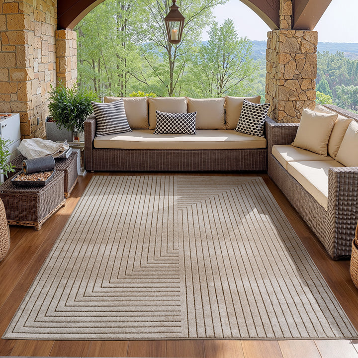 SIMPEX Outdoor Teppich Wetterfest Wohnzimmer & Outdoor geeignet Waschbar Beige