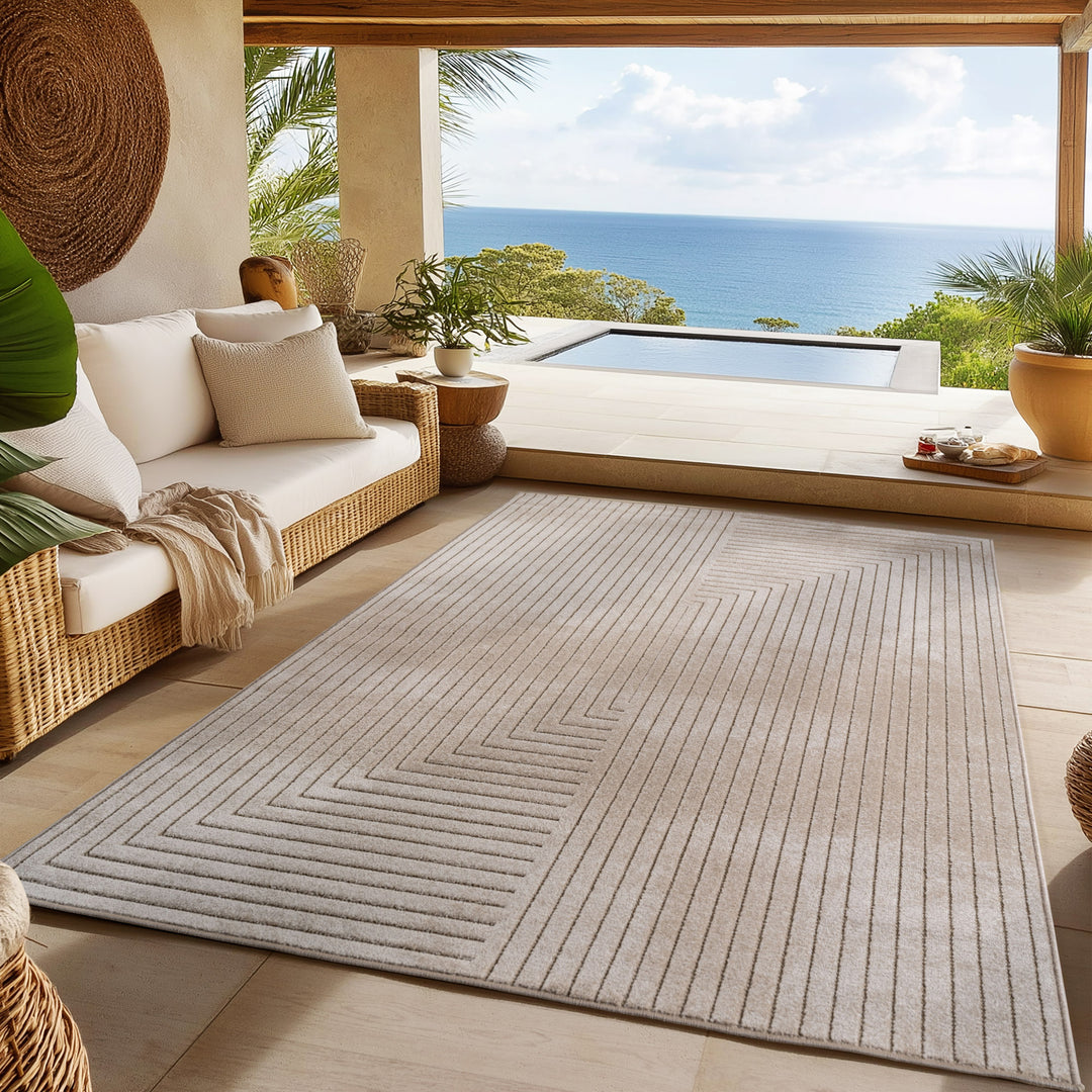 SIMPEX Outdoor Teppich Wetterfest Wohnzimmer & Outdoor geeignet Waschbar Beige