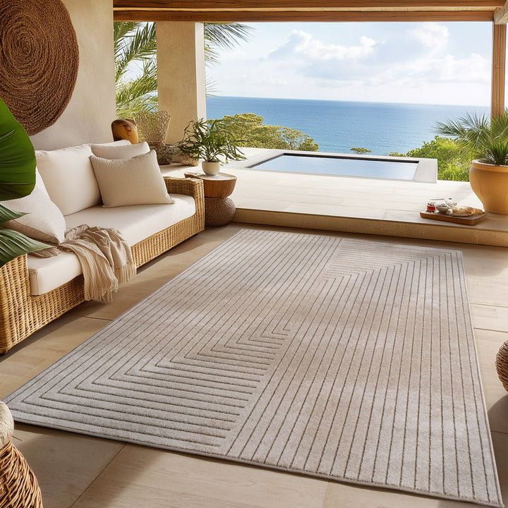 SIMPEX Outdoor Teppich Wetterfest Wohnzimmer & Outdoor geeignet Waschbar Beige