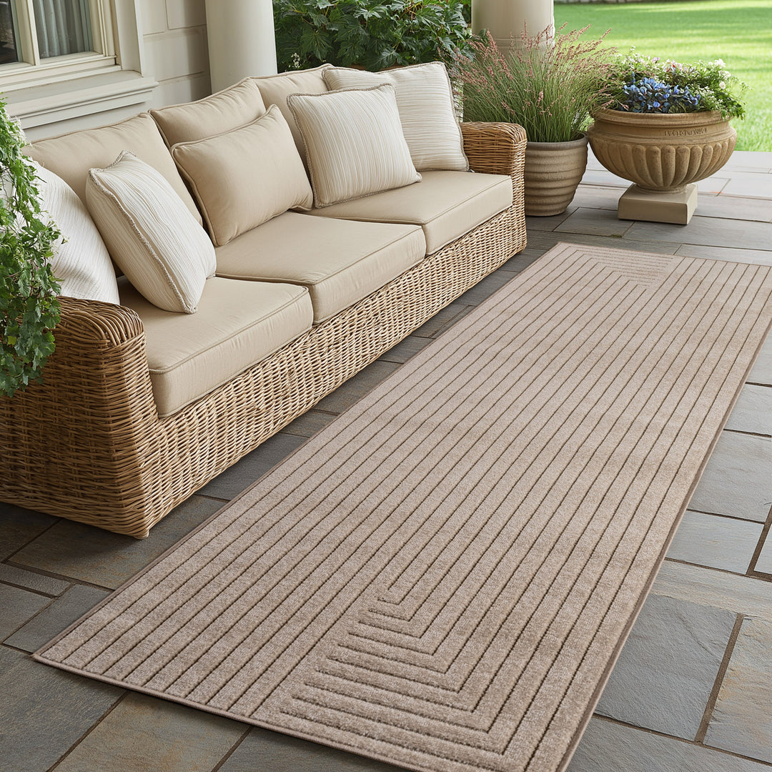 SIMPEX Outdoor Teppich Wetterfest Wohnzimmer & Outdoor geeignet Waschbar Beige