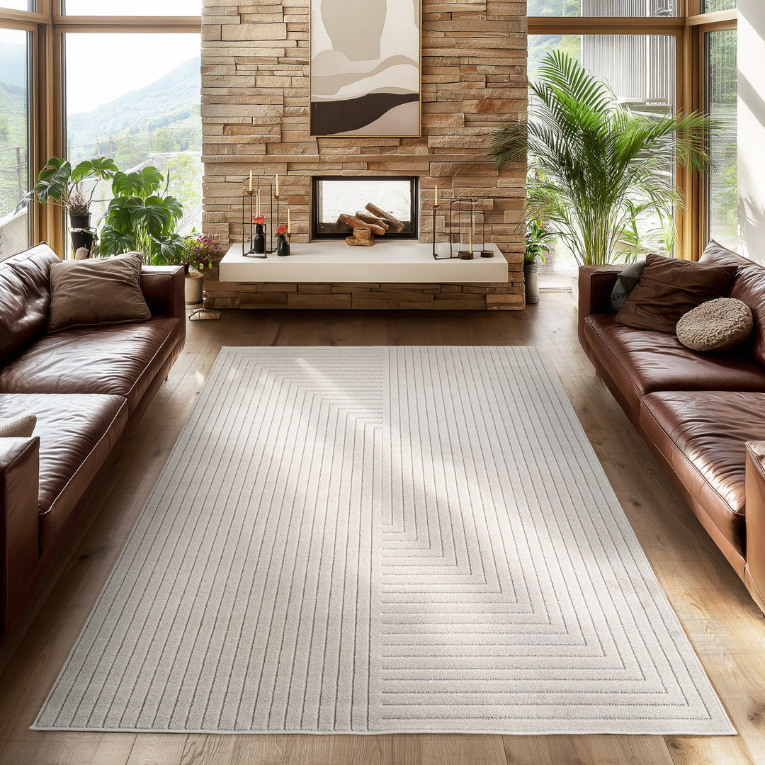 SIMPEX Outdoor Teppich Wetterfest Wohnzimmer & Outdoor geeignet Waschbar Creme