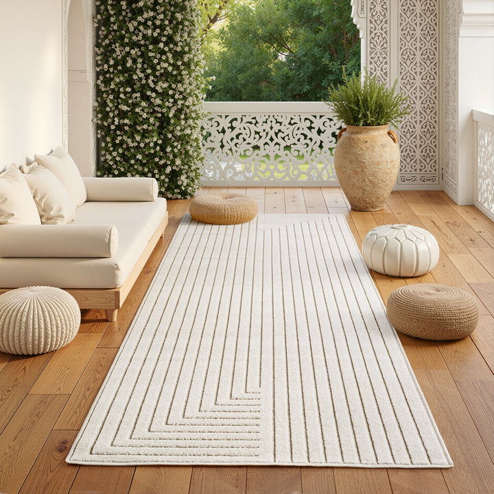 SIMPEX Outdoor Teppich Wetterfest Wohnzimmer & Outdoor geeignet Waschbar Creme
