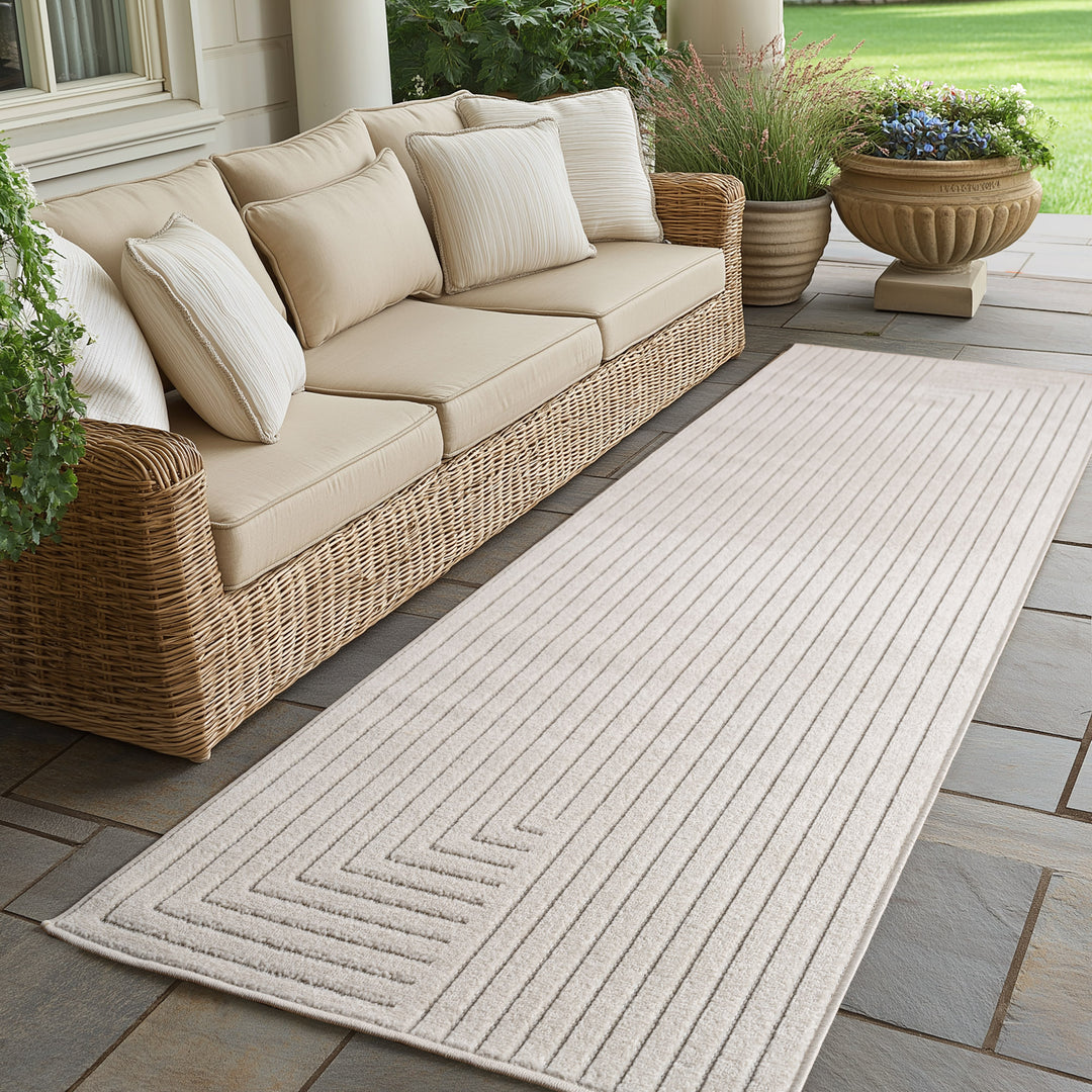 SIMPEX Outdoor Teppich Wetterfest Wohnzimmer & Outdoor geeignet Waschbar Creme