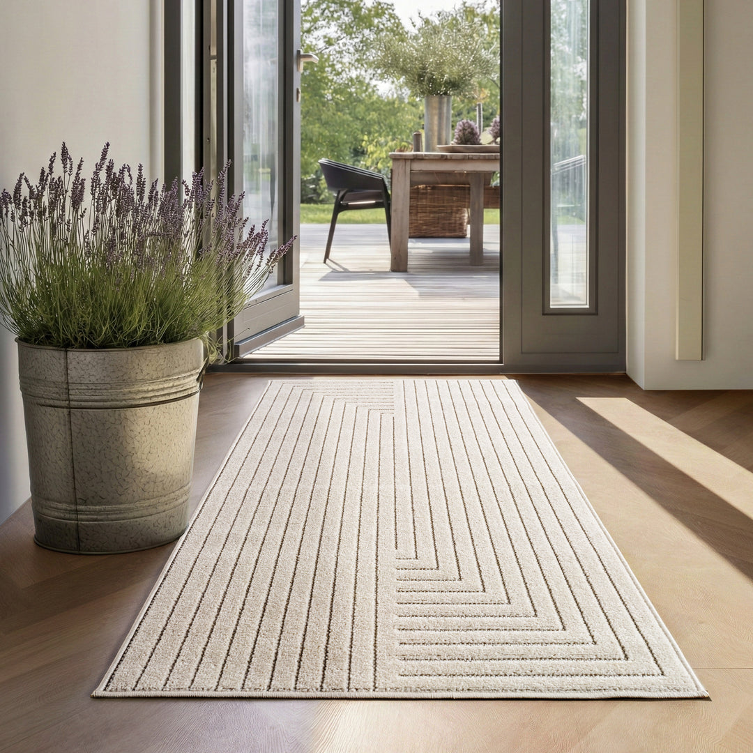 SIMPEX Outdoor Teppich Wetterfest Wohnzimmer & Outdoor geeignet Waschbar Creme