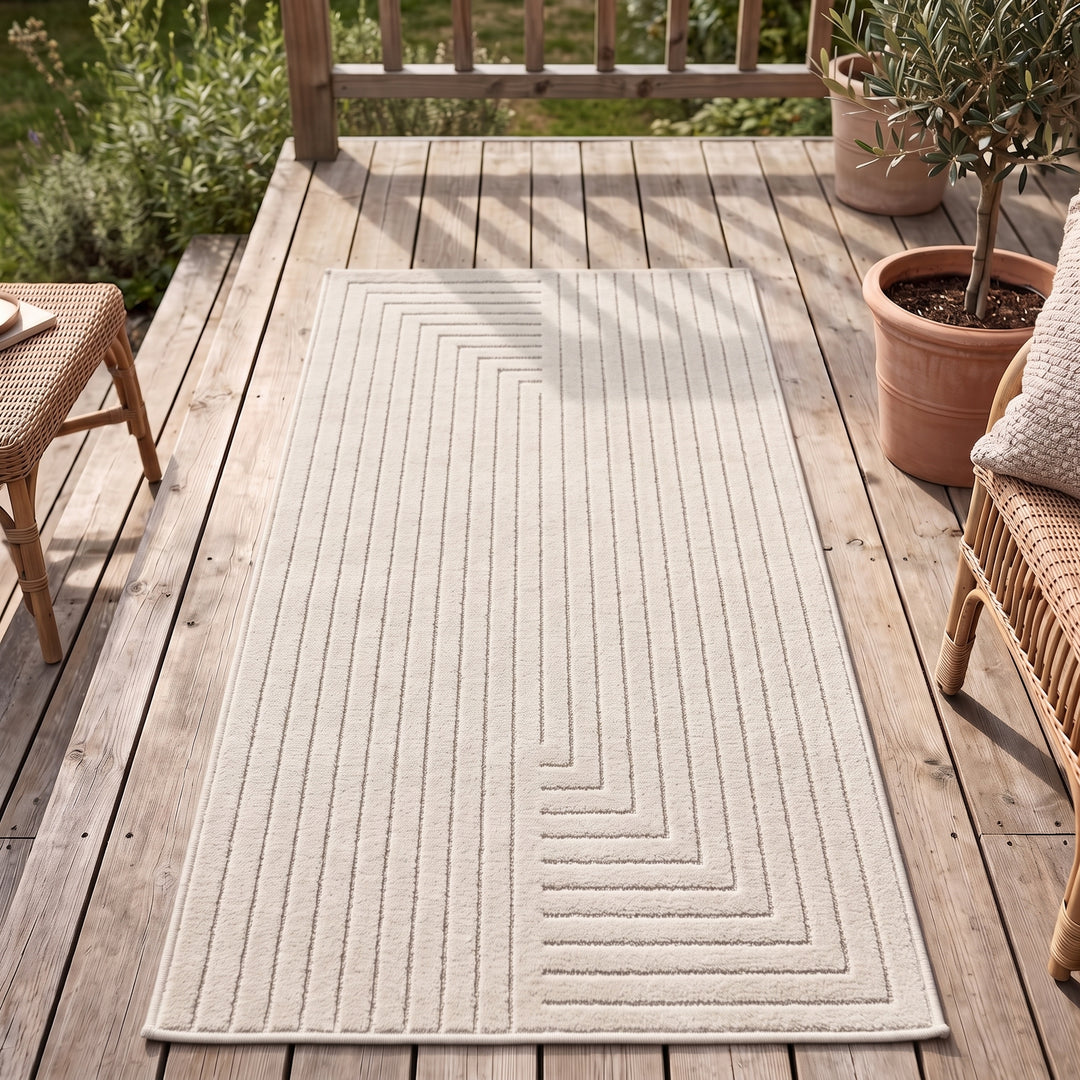 SIMPEX Outdoor Teppich Wetterfest Wohnzimmer & Outdoor geeignet Waschbar Creme