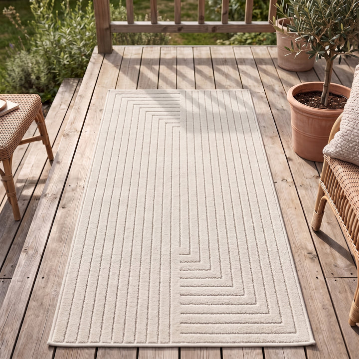 SIMPEX Outdoor Teppich Wetterfest Wohnzimmer & Outdoor geeignet Waschbar Creme