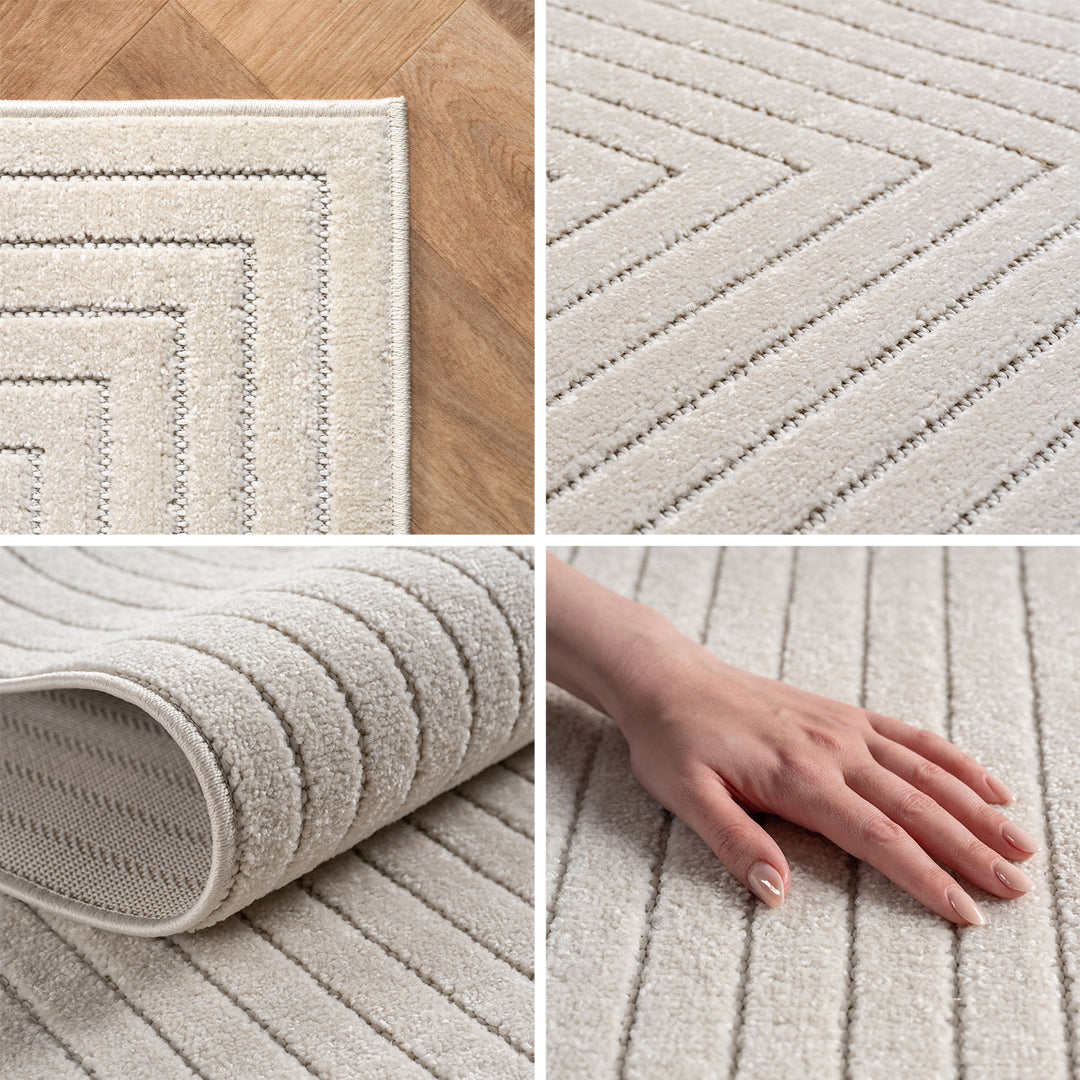 SIMPEX Outdoor Teppich Wetterfest Wohnzimmer & Outdoor geeignet Waschbar Creme