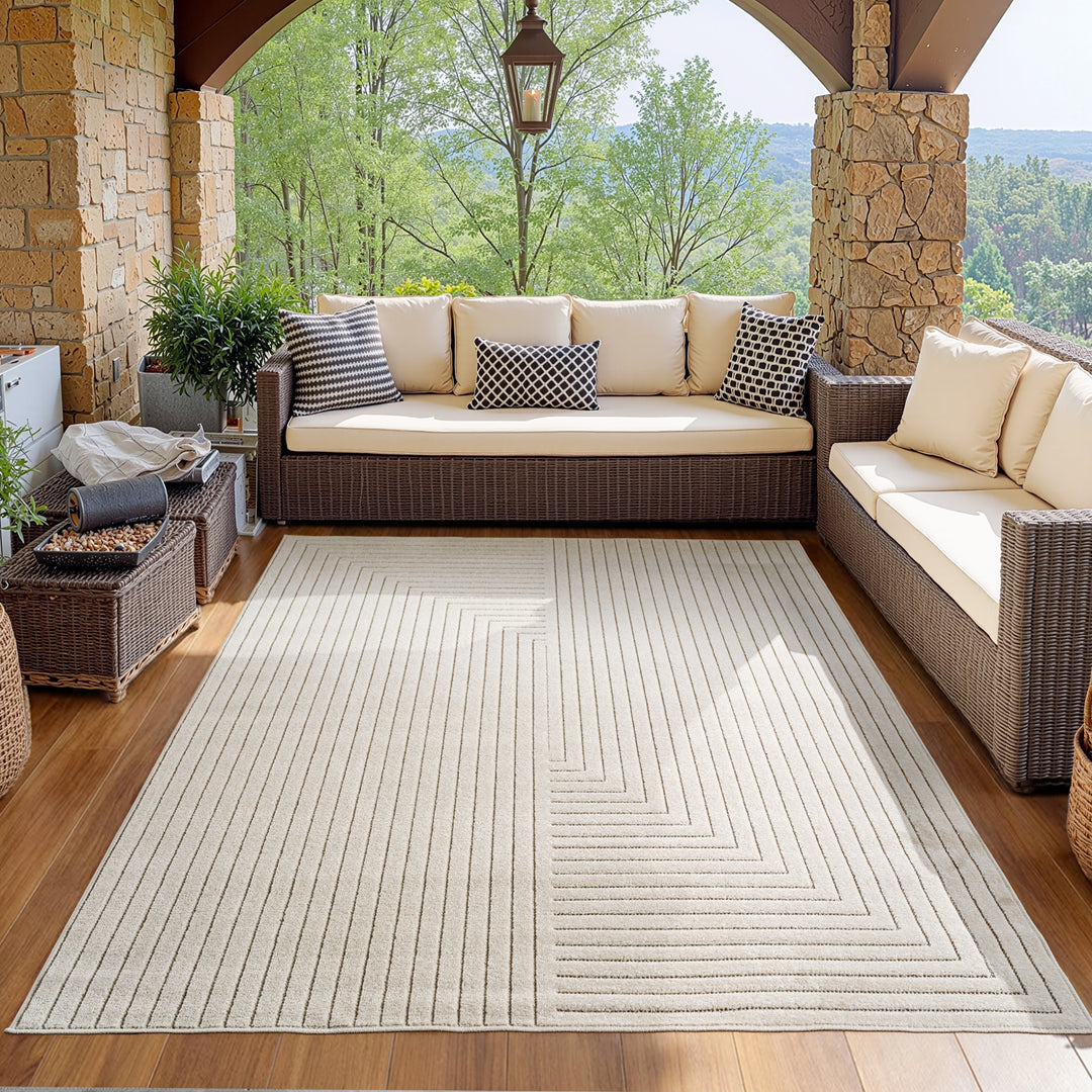 SIMPEX Outdoor Teppich Wetterfest Wohnzimmer & Outdoor geeignet Waschbar Creme