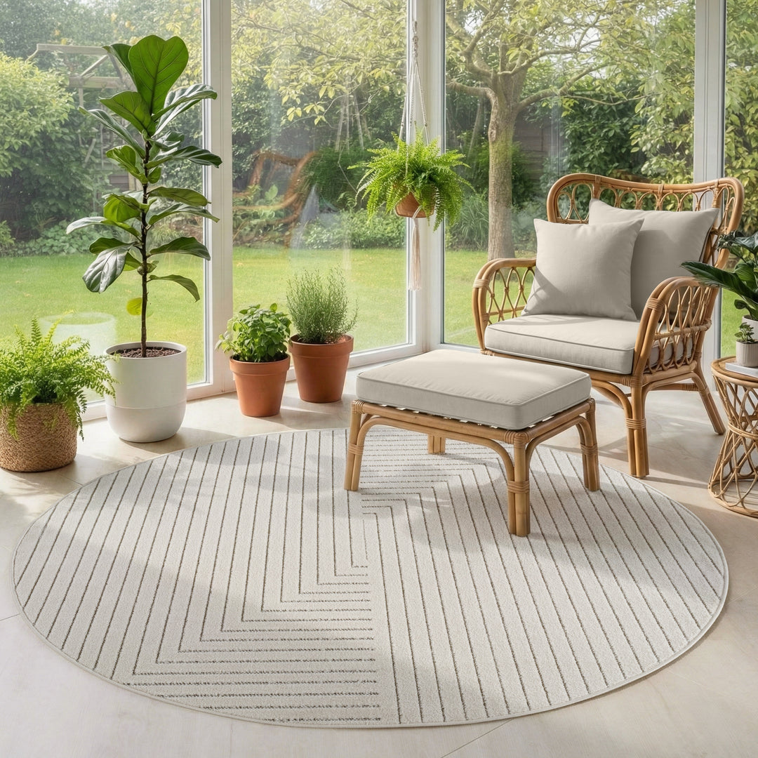 SIMPEX Outdoor Teppich Wetterfest Wohnzimmer & Outdoor geeignet Waschbar Creme