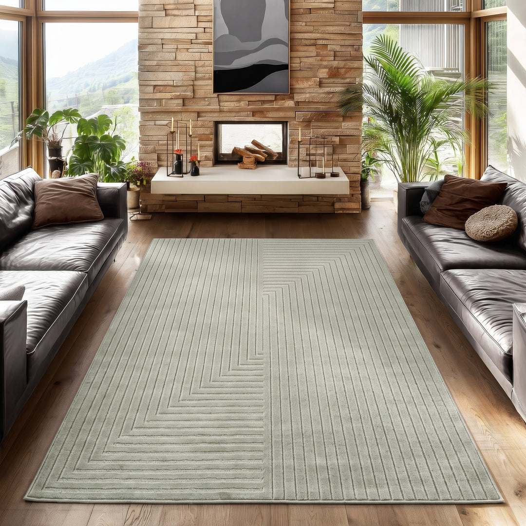 SIMPEX Kurzflor Teppich Wohnzimmer Schlafzimmer 3D Hoch-Tief-Effekt, Skandinavisch Boho Motiv, für Outdoor Bereich geeignet Terrassen oder im Balkon