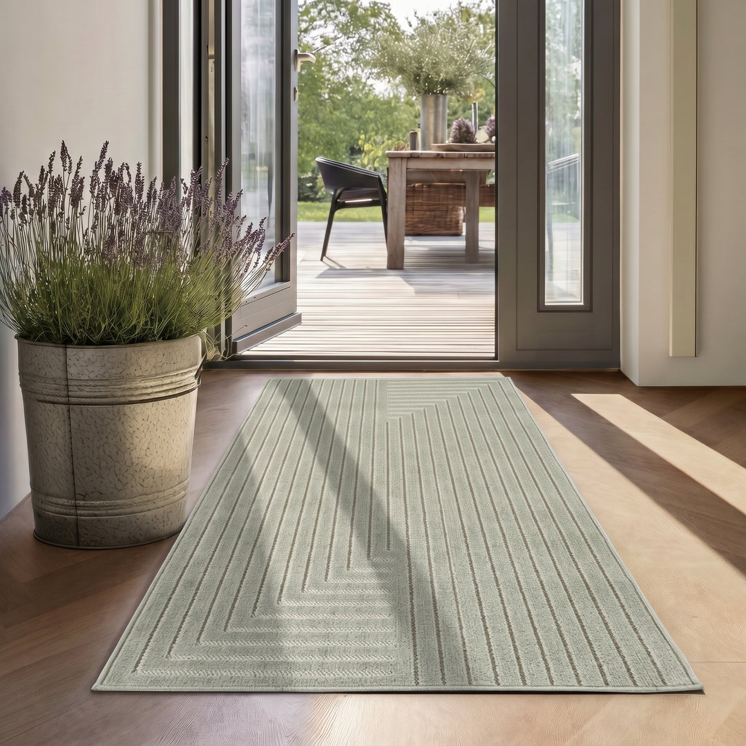 SIMPEX Kurzflor Teppich Wohnzimmer Schlafzimmer 3D Hoch-Tief-Effekt, Skandinavisch Boho Motiv, für Outdoor Bereich geeignet Terrassen oder im Balkon