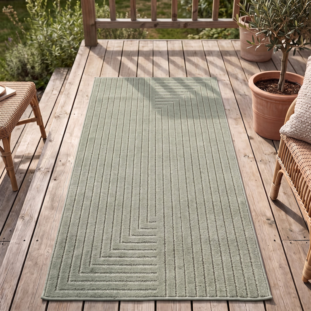 SIMPEX Kurzflor Teppich Wohnzimmer Schlafzimmer 3D Hoch-Tief-Effekt, Skandinavisch Boho Motiv, für Outdoor Bereich geeignet Terrassen oder im Balkon