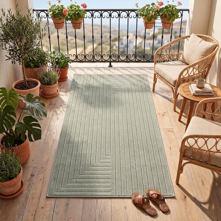 SIMPEX Kurzflor Teppich Wohnzimmer Schlafzimmer 3D Hoch-Tief-Effekt, Skandinavisch Boho Motiv, für Outdoor Bereich geeignet Terrassen oder im Balkon