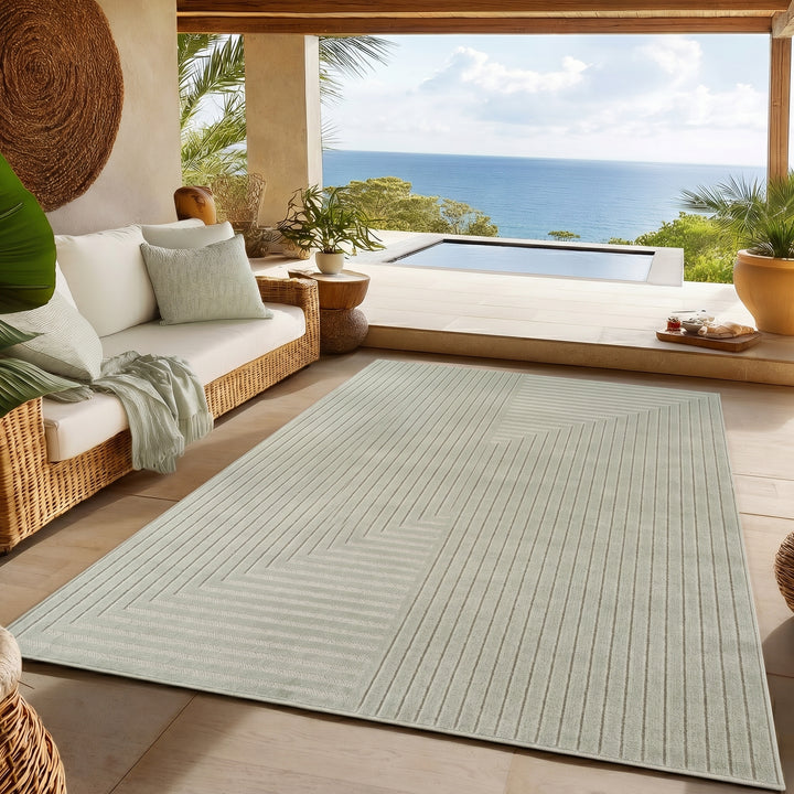 SIMPEX Kurzflor Teppich Wohnzimmer Schlafzimmer 3D Hoch-Tief-Effekt, Skandinavisch Boho Motiv, für Outdoor Bereich geeignet Terrassen oder im Balkon