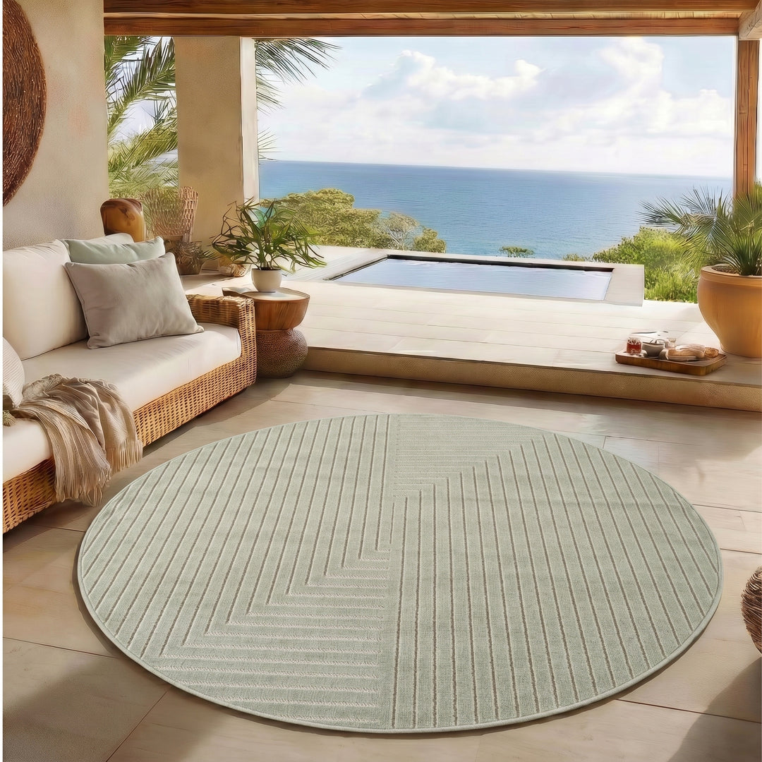 SIMPEX Kurzflor Teppich Wohnzimmer Schlafzimmer 3D Hoch-Tief-Effekt, Skandinavisch Boho Motiv, für Outdoor Bereich geeignet Terrassen oder im Balkon