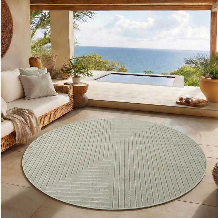 SIMPEX Kurzflor Teppich Wohnzimmer Schlafzimmer 3D Hoch-Tief-Effekt, Skandinavisch Boho Motiv, für Outdoor Bereich geeignet Terrassen oder im Balkon