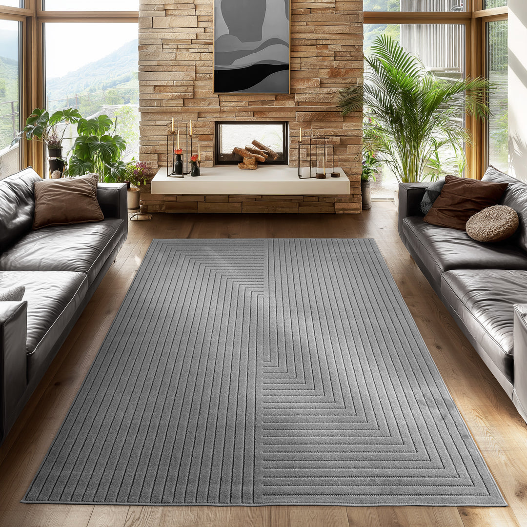 SIMPEX Outdoor Teppich Wetterfest Wohnzimmer & Outdoor geeignet Waschbar Grau