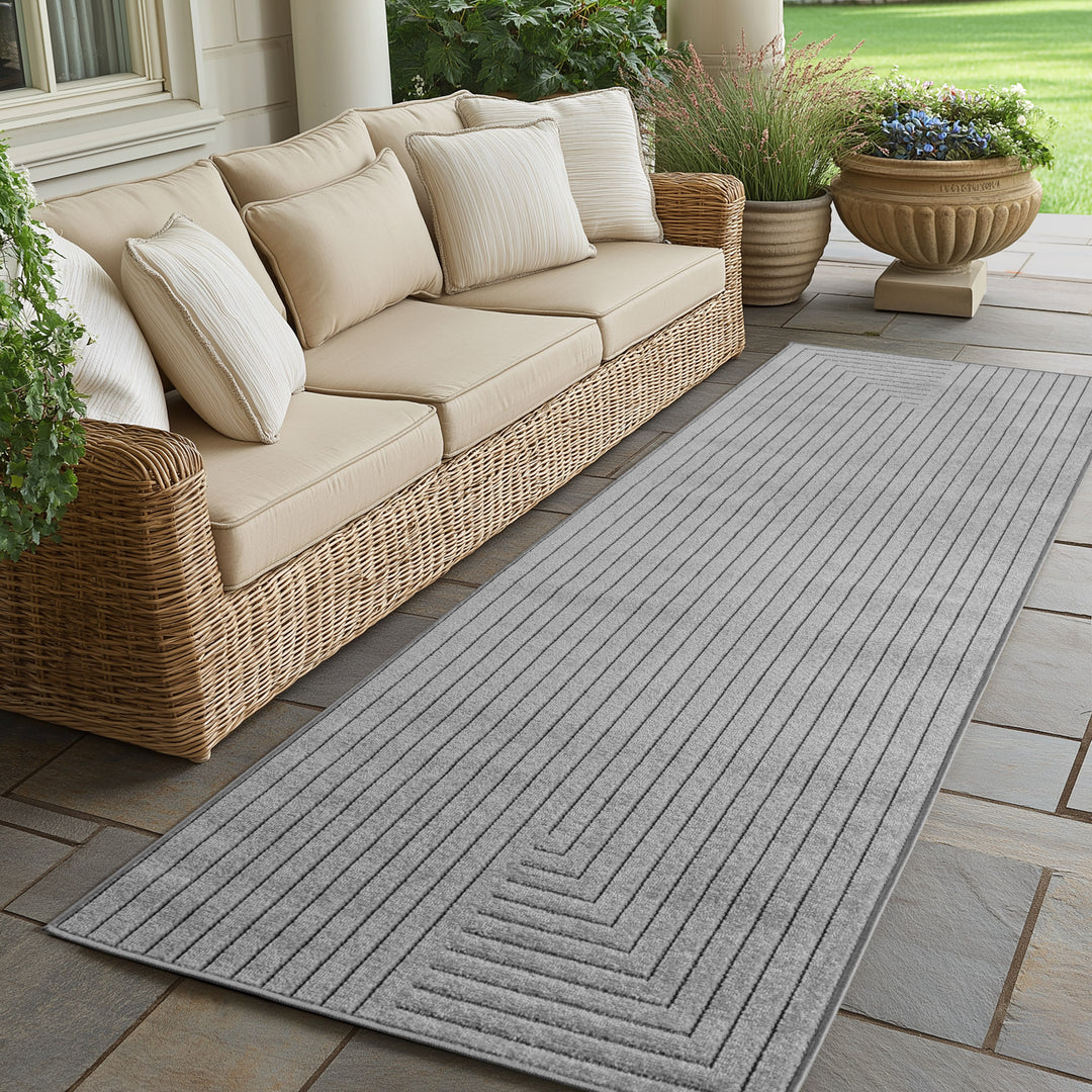 SIMPEX Outdoor Teppich Wetterfest Wohnzimmer & Outdoor geeignet Waschbar Grau