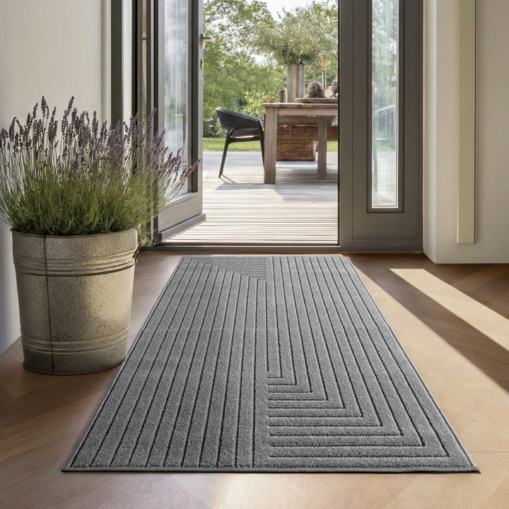 SIMPEX Outdoor Teppich Wetterfest Wohnzimmer & Outdoor geeignet Waschbar Grau