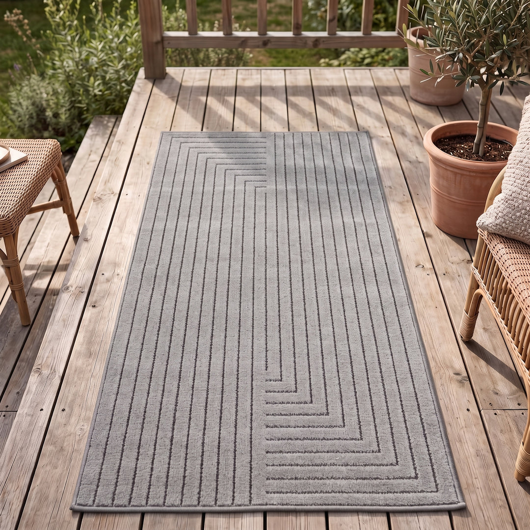SIMPEX Outdoor Teppich Wetterfest Wohnzimmer & Outdoor geeignet Waschbar Grau