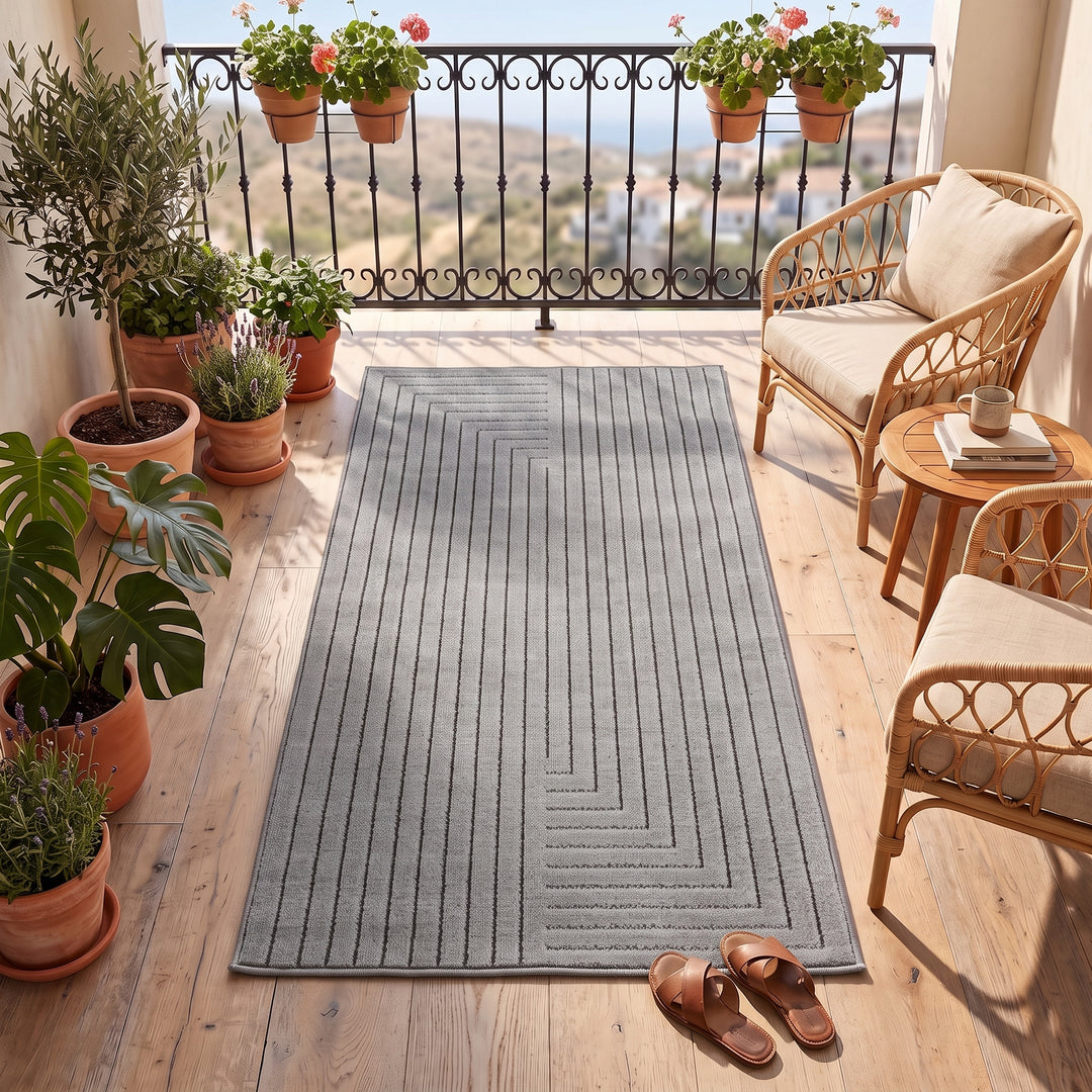SIMPEX Outdoor Teppich Wetterfest Wohnzimmer & Outdoor geeignet Waschbar Grau