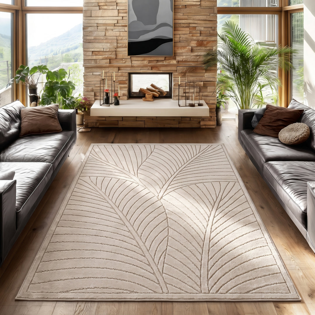 SIMPEX Kurzflor Teppich Wohnzimmer Schlafzimmer 3D Hoch-Tief-Effekt, Skandinavisch Boho Motiv, für Outdoor Bereich geeignet Terrassen oder im Balkon