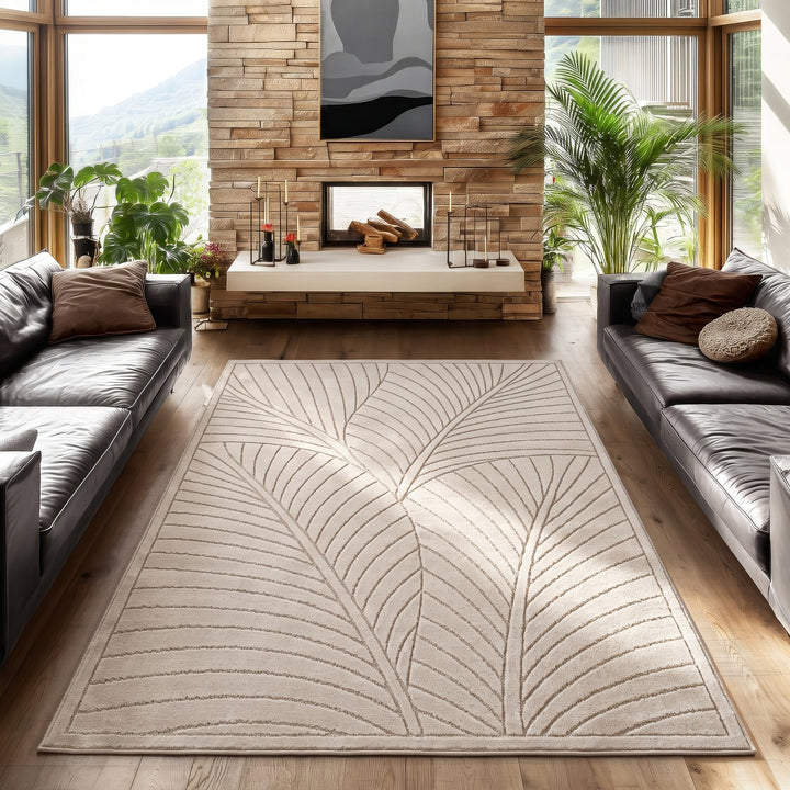 SIMPEX Kurzflor Teppich Wohnzimmer Schlafzimmer 3D Hoch-Tief-Effekt, Skandinavisch Boho Motiv, für Outdoor Bereich geeignet Terrassen oder im Balkon
