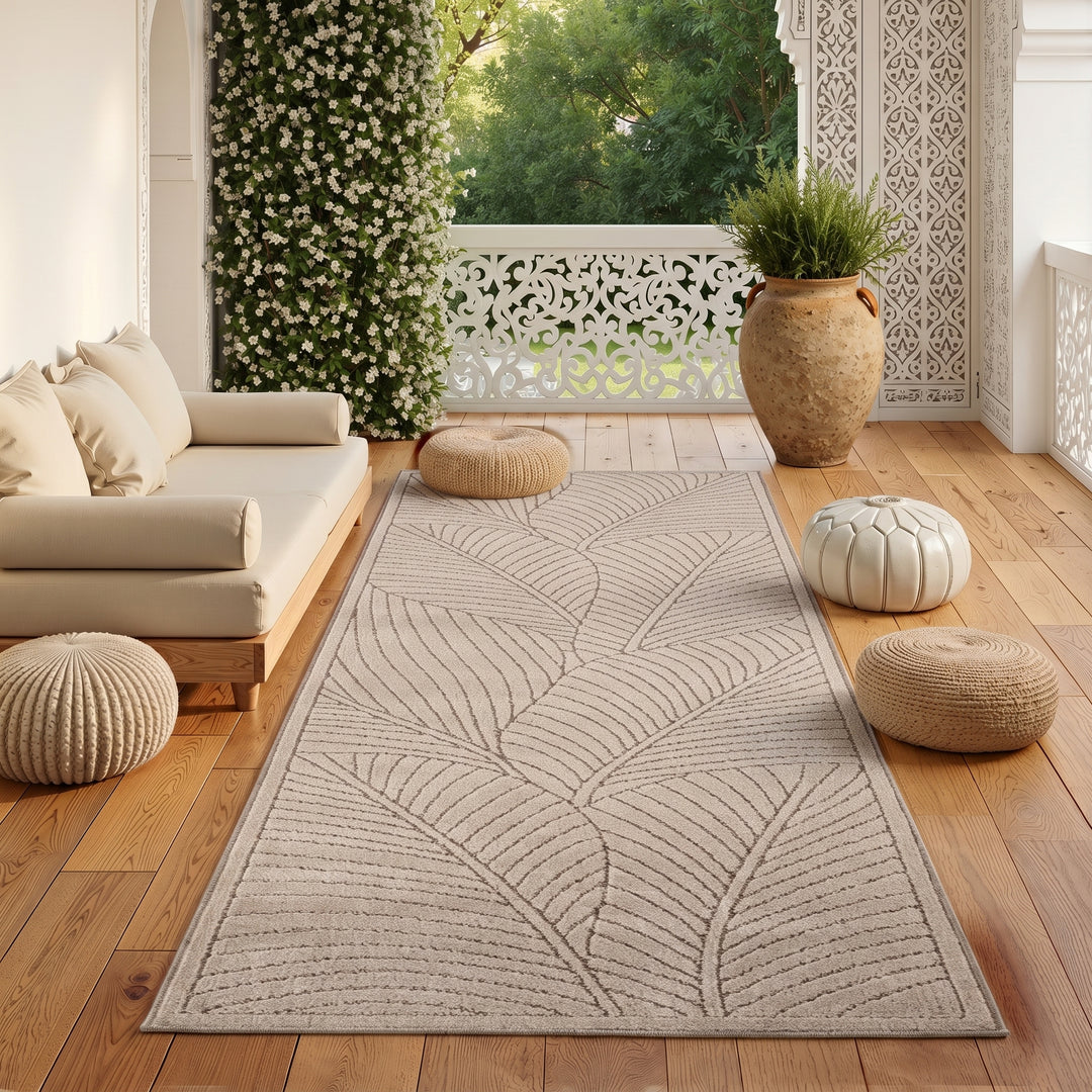 SIMPEX Kurzflor Teppich Wohnzimmer Schlafzimmer 3D Hoch-Tief-Effekt, Skandinavisch Boho Motiv, für Outdoor Bereich geeignet Terrassen oder im Balkon