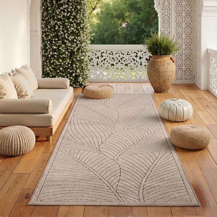SIMPEX Kurzflor Teppich Wohnzimmer Schlafzimmer 3D Hoch-Tief-Effekt, Skandinavisch Boho Motiv, für Outdoor Bereich geeignet Terrassen oder im Balkon