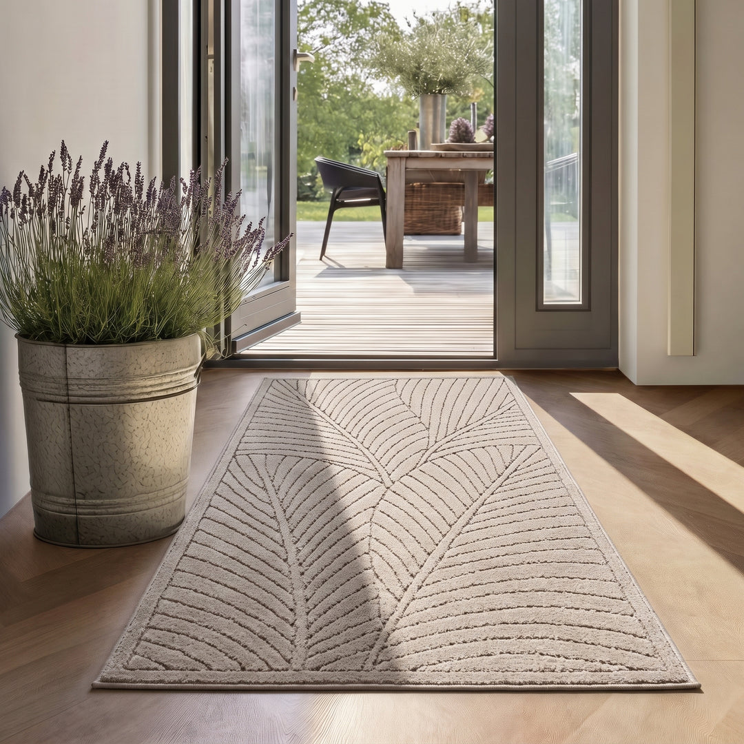 SIMPEX Kurzflor Teppich Wohnzimmer Schlafzimmer 3D Hoch-Tief-Effekt, Skandinavisch Boho Motiv, für Outdoor Bereich geeignet Terrassen oder im Balkon