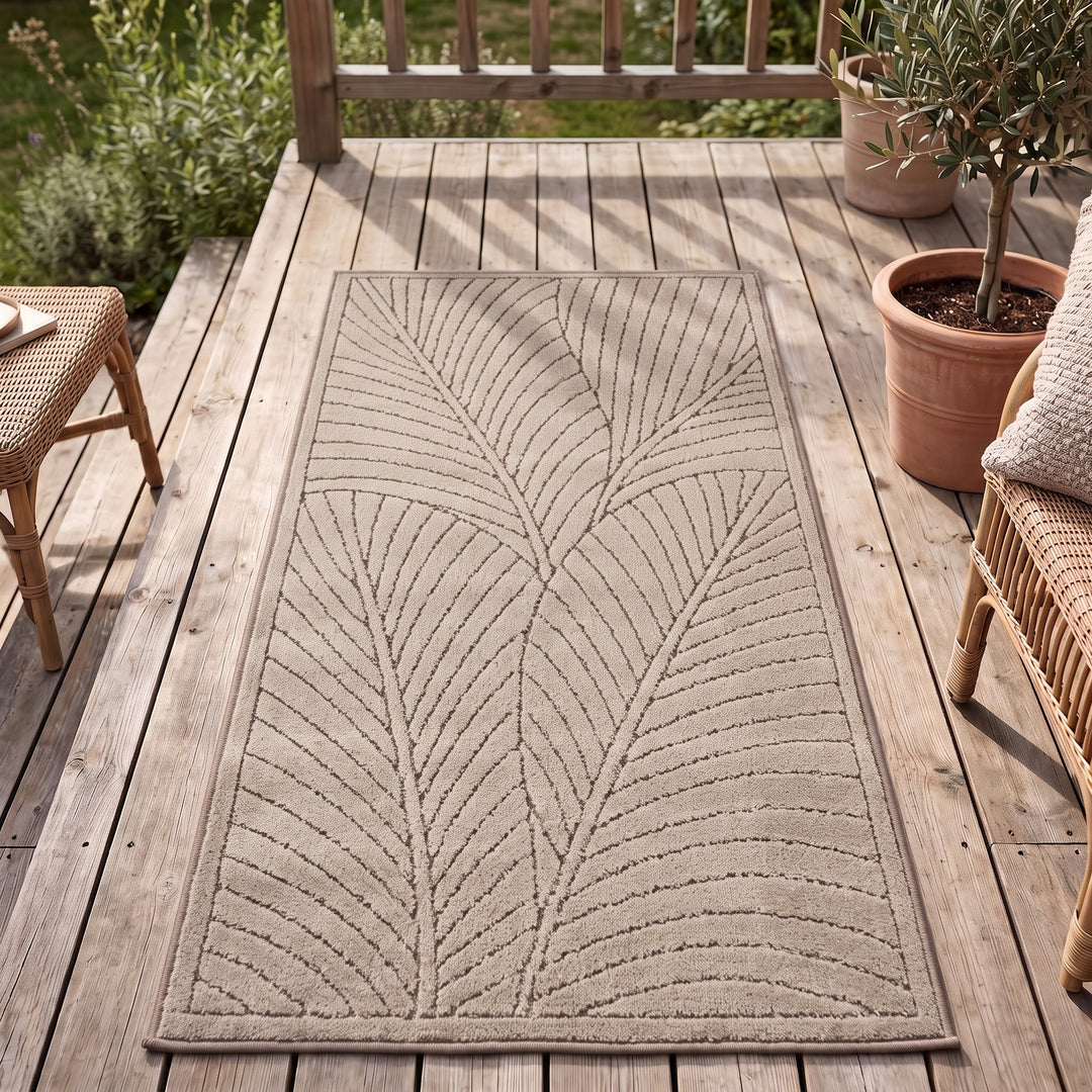 SIMPEX Kurzflor Teppich Wohnzimmer Schlafzimmer 3D Hoch-Tief-Effekt, Skandinavisch Boho Motiv, für Outdoor Bereich geeignet Terrassen oder im Balkon