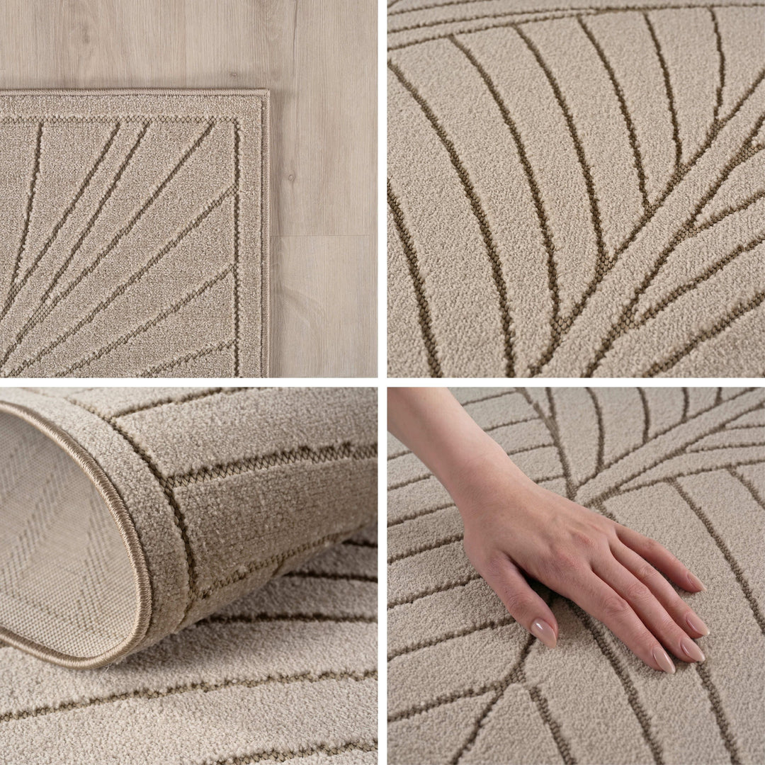 SIMPEX Kurzflor Teppich Wohnzimmer Schlafzimmer 3D Hoch-Tief-Effekt, Skandinavisch Boho Motiv, für Outdoor Bereich geeignet Terrassen oder im Balkon