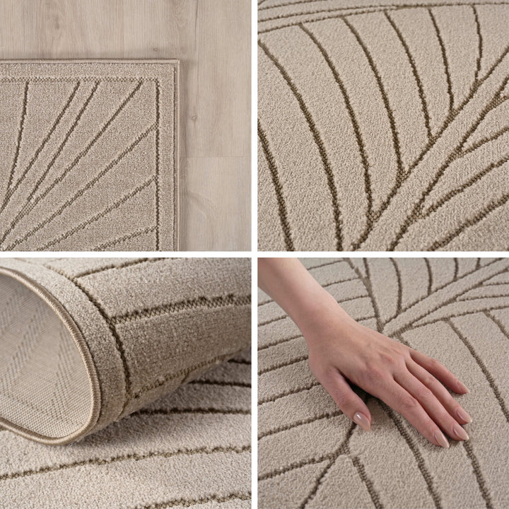 SIMPEX Kurzflor Teppich Wohnzimmer Schlafzimmer 3D Hoch-Tief-Effekt, Skandinavisch Boho Motiv, für Outdoor Bereich geeignet Terrassen oder im Balkon