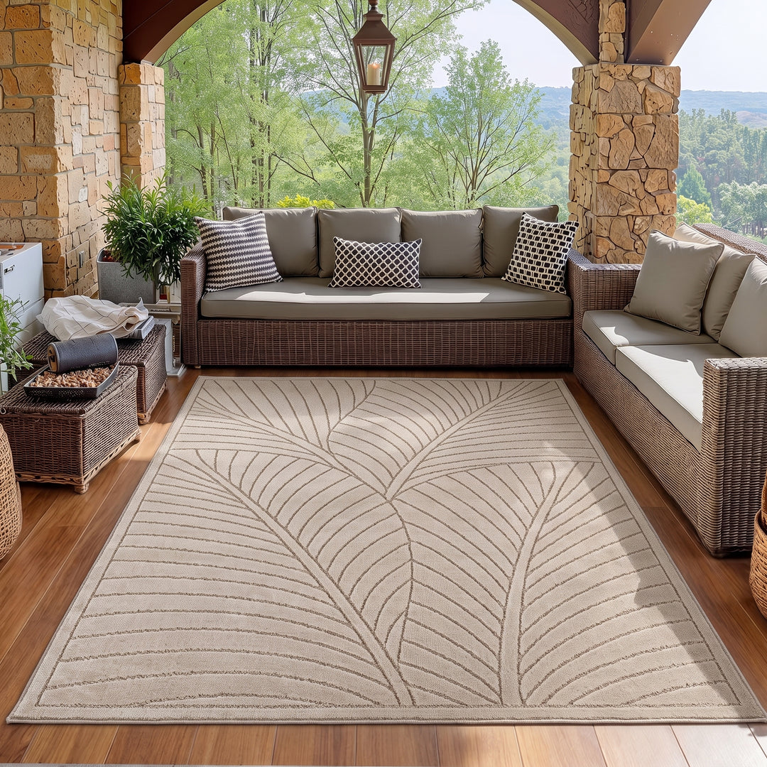 SIMPEX Kurzflor Teppich Wohnzimmer Schlafzimmer 3D Hoch-Tief-Effekt, Skandinavisch Boho Motiv, für Outdoor Bereich geeignet Terrassen oder im Balkon