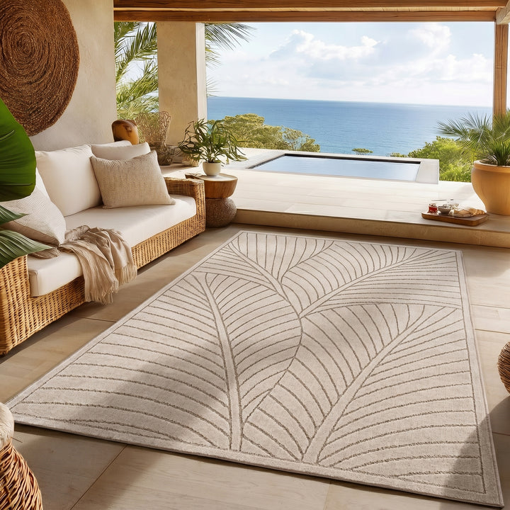 SIMPEX Kurzflor Teppich Wohnzimmer Schlafzimmer 3D Hoch-Tief-Effekt, Skandinavisch Boho Motiv, für Outdoor Bereich geeignet Terrassen oder im Balkon