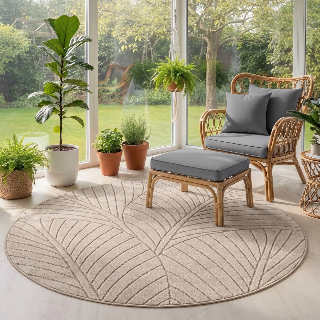 SIMPEX Kurzflor Teppich Wohnzimmer Schlafzimmer 3D Hoch-Tief-Effekt, Skandinavisch Boho Motiv, für Outdoor Bereich geeignet Terrassen oder im Balkon