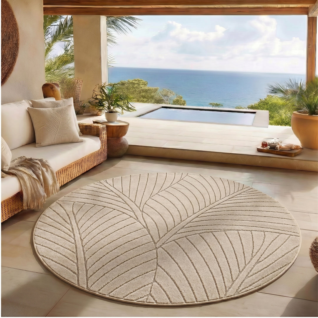 SIMPEX Kurzflor Teppich Wohnzimmer Schlafzimmer 3D Hoch-Tief-Effekt, Skandinavisch Boho Motiv, für Outdoor Bereich geeignet Terrassen oder im Balkon