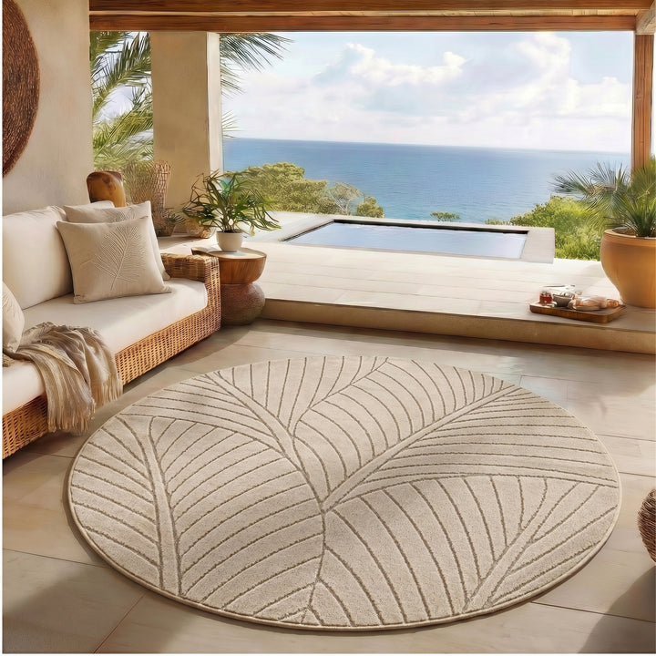 SIMPEX Kurzflor Teppich Wohnzimmer Schlafzimmer 3D Hoch-Tief-Effekt, Skandinavisch Boho Motiv, für Outdoor Bereich geeignet Terrassen oder im Balkon