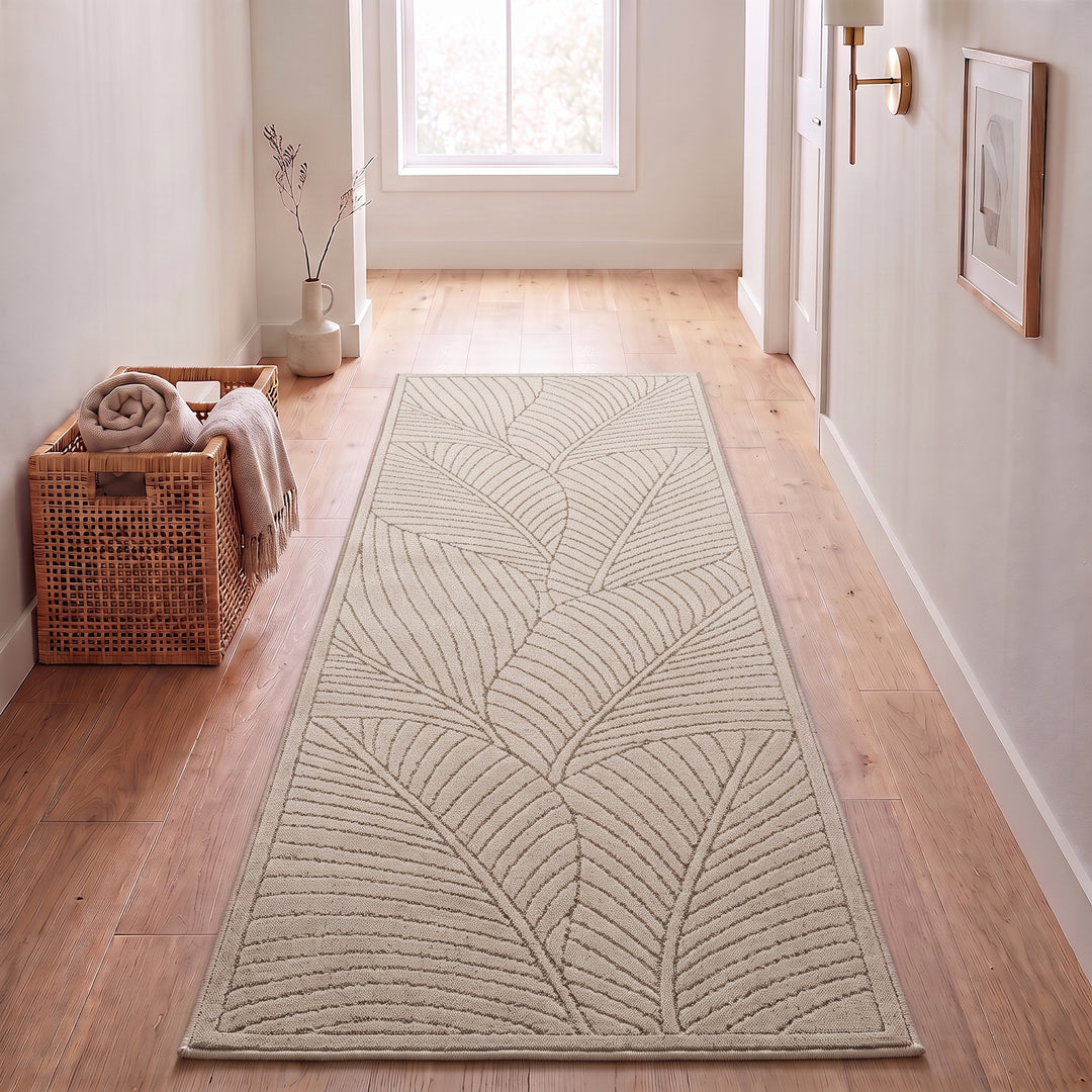 SIMPEX Kurzflor Teppich Wohnzimmer Schlafzimmer 3D Hoch-Tief-Effekt, Skandinavisch Boho Motiv, für Outdoor Bereich geeignet Terrassen oder im Balkon