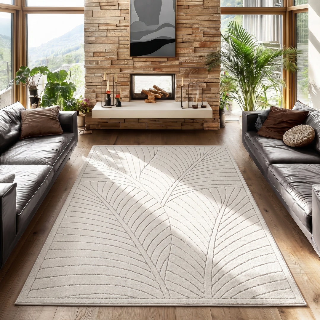 SIMPEX Kurzflor Teppich Wohnzimmer Schlafzimmer 3D Hoch-Tief-Effekt, Skandinavisch Boho Motiv, für Outdoor Bereich geeignet Terrassen oder im Balkon