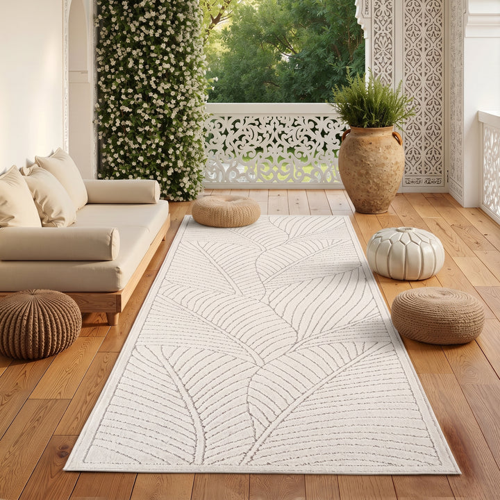 SIMPEX Kurzflor Teppich Wohnzimmer Schlafzimmer 3D Hoch-Tief-Effekt, Skandinavisch Boho Motiv, für Outdoor Bereich geeignet Terrassen oder im Balkon