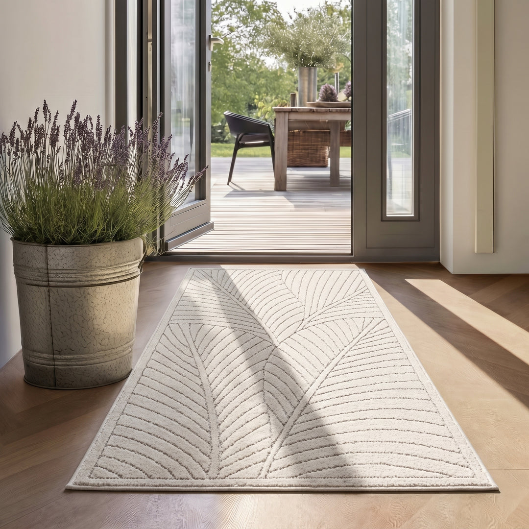 SIMPEX Kurzflor Teppich Wohnzimmer Schlafzimmer 3D Hoch-Tief-Effekt, Skandinavisch Boho Motiv, für Outdoor Bereich geeignet Terrassen oder im Balkon