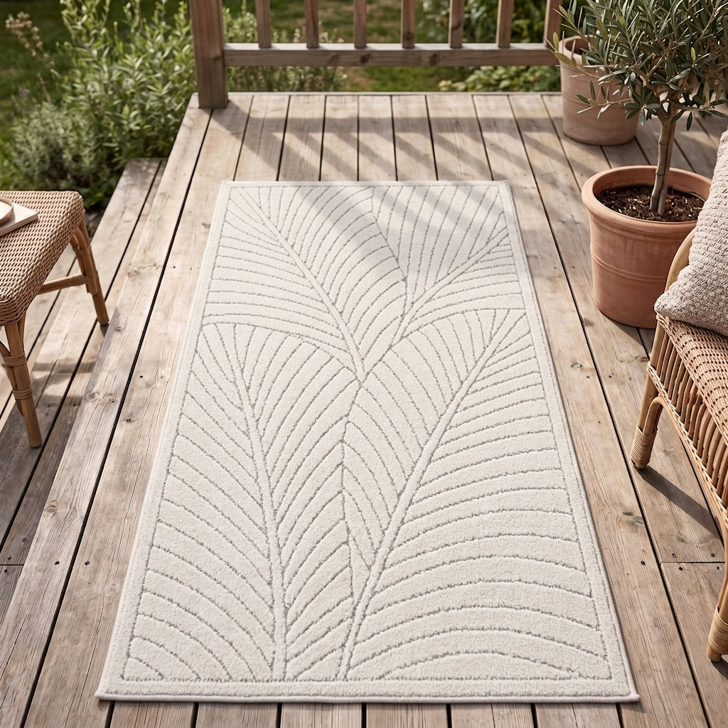 SIMPEX Kurzflor Teppich Wohnzimmer Schlafzimmer 3D Hoch-Tief-Effekt, Skandinavisch Boho Motiv, für Outdoor Bereich geeignet Terrassen oder im Balkon