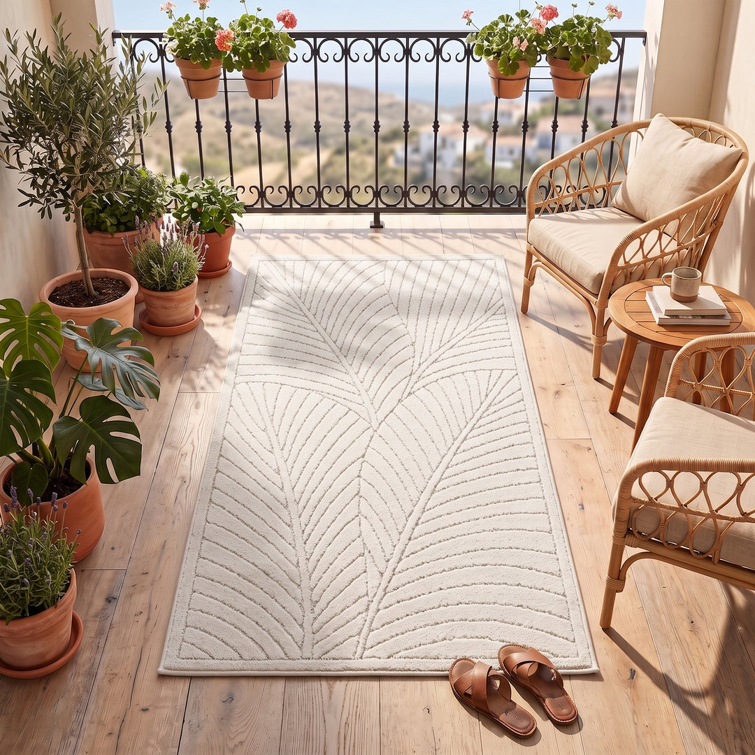 SIMPEX Kurzflor Teppich Wohnzimmer Schlafzimmer 3D Hoch-Tief-Effekt, Skandinavisch Boho Motiv, für Outdoor Bereich geeignet Terrassen oder im Balkon