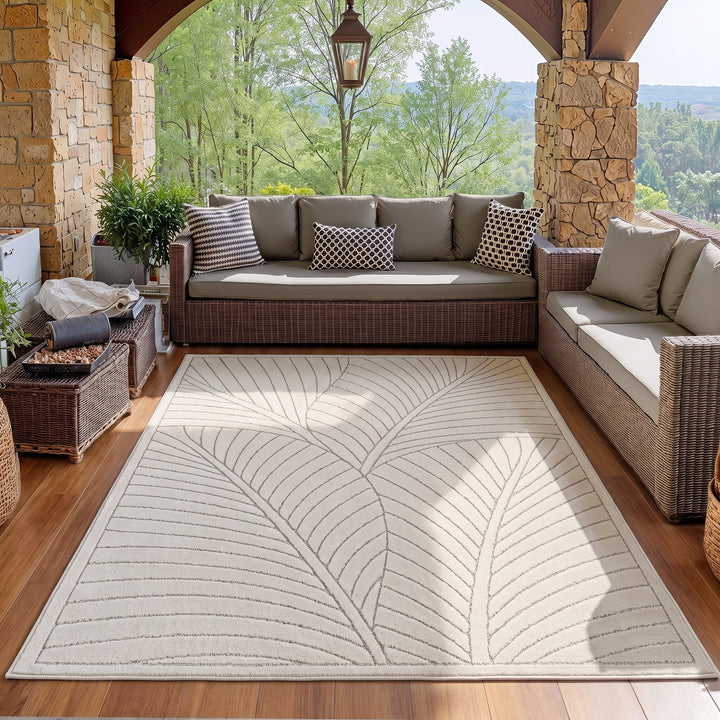 SIMPEX Kurzflor Teppich Wohnzimmer Schlafzimmer 3D Hoch-Tief-Effekt, Skandinavisch Boho Motiv, für Outdoor Bereich geeignet Terrassen oder im Balkon