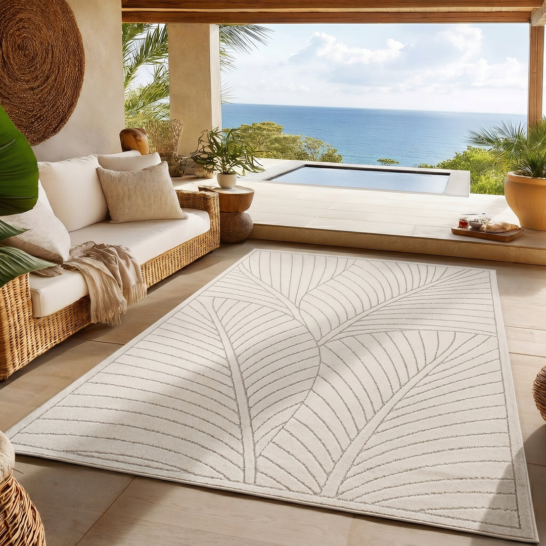 SIMPEX Kurzflor Teppich Wohnzimmer Schlafzimmer 3D Hoch-Tief-Effekt, Skandinavisch Boho Motiv, für Outdoor Bereich geeignet Terrassen oder im Balkon